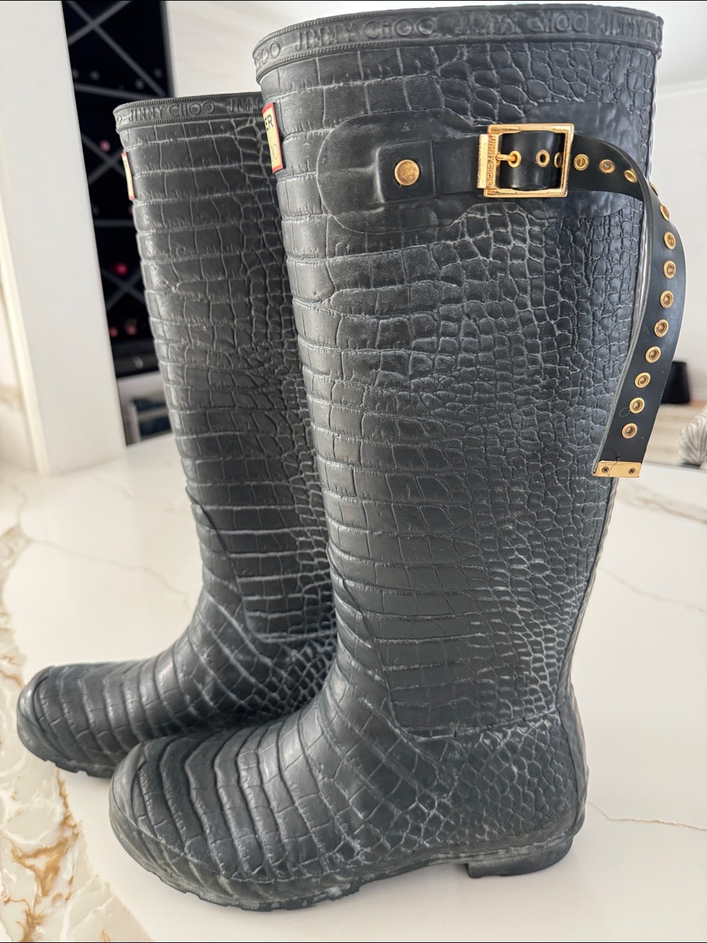 Jimmy Choo x Hunter Crocodile-Embossed Blue Rain Boots, - Picture 6 of 16